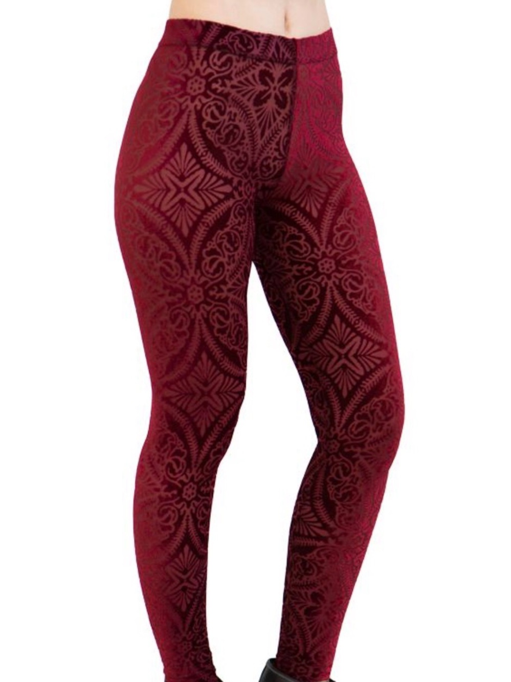 Blackmilk Burgundy Damask Stretch Leggings